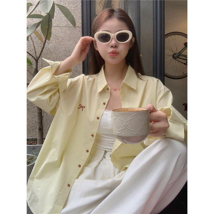 Gentle Bow Embroidered Shirt For Women