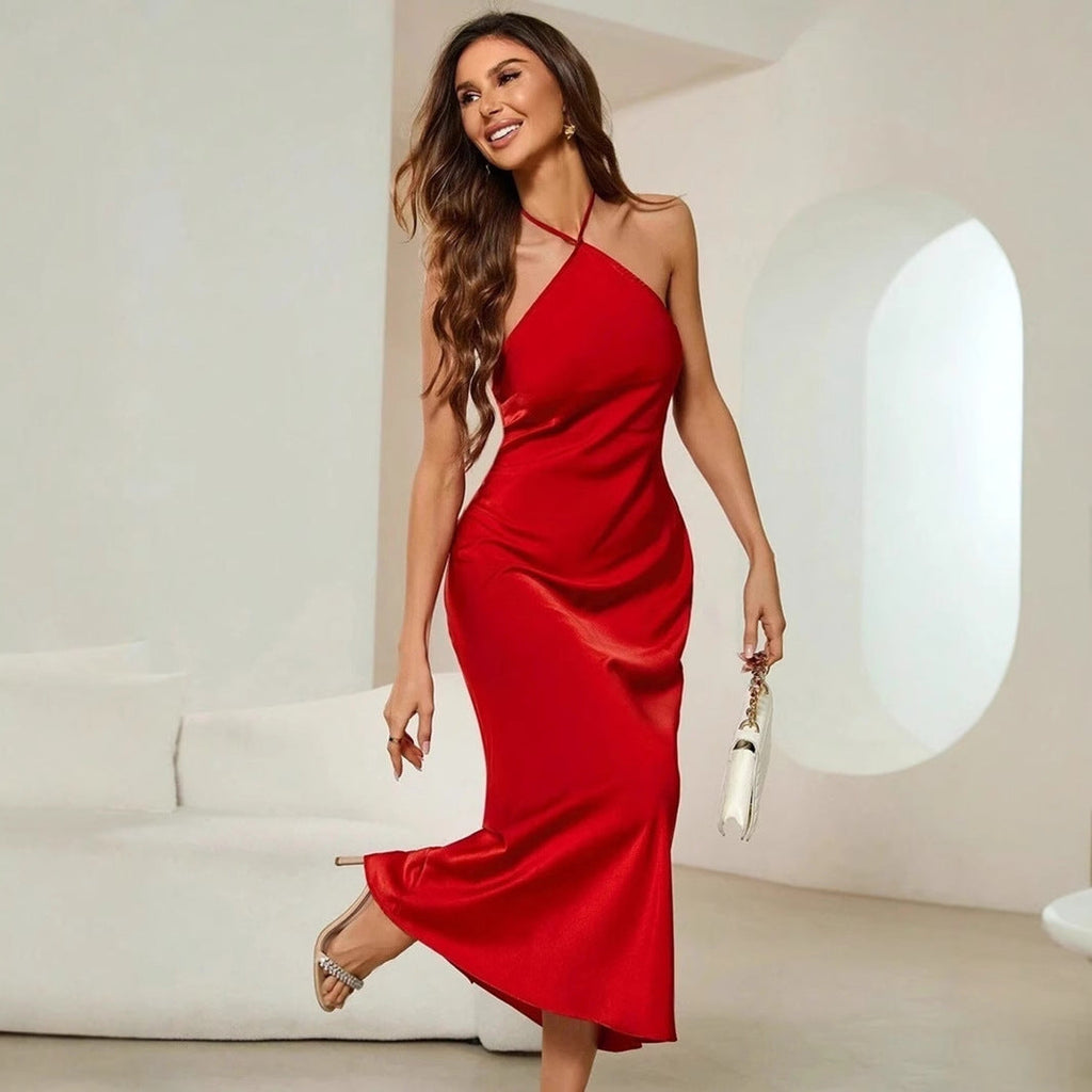Women's Solid Color Casual Satin Strap Dress