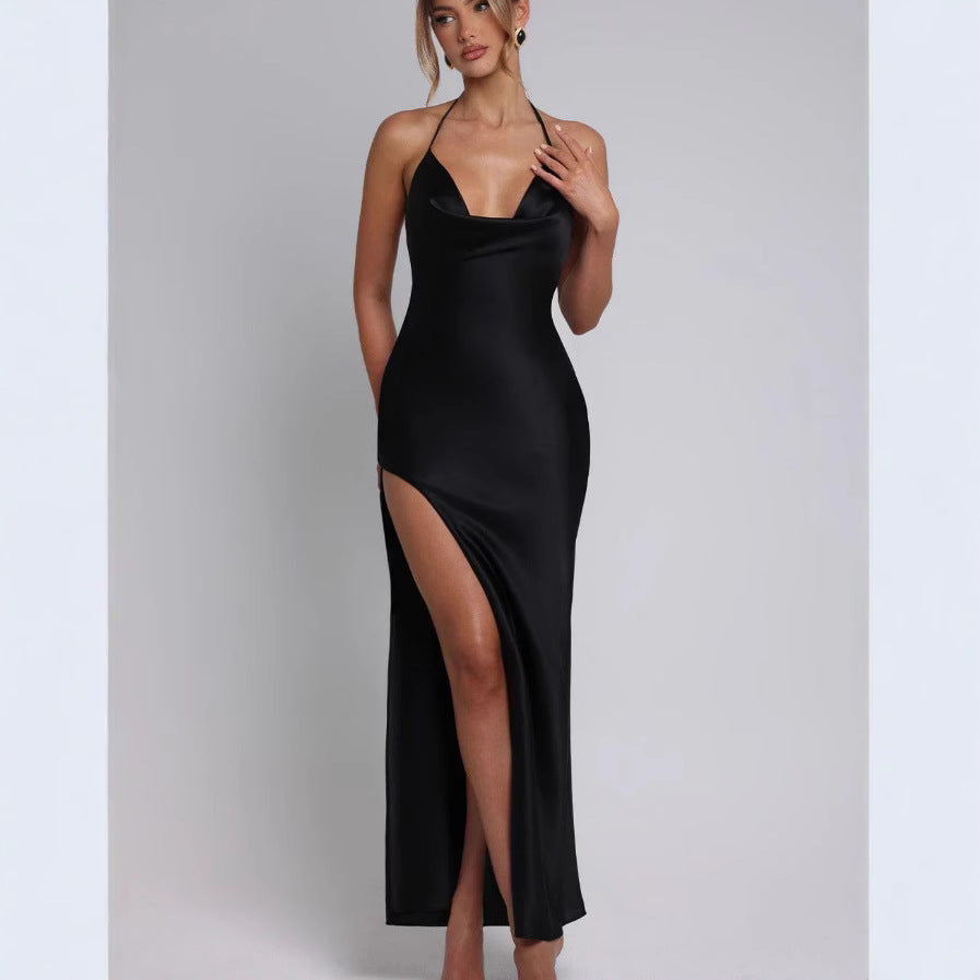 Women's Fashion Halter Slit Waist Dress