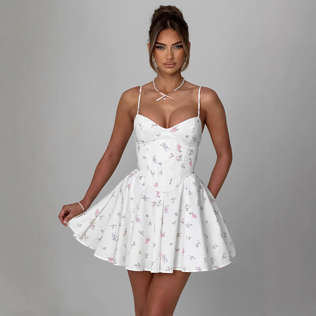 French Sweet Style Fishbone Drawstring Slim-fit Elastic Bandage Sling Dress