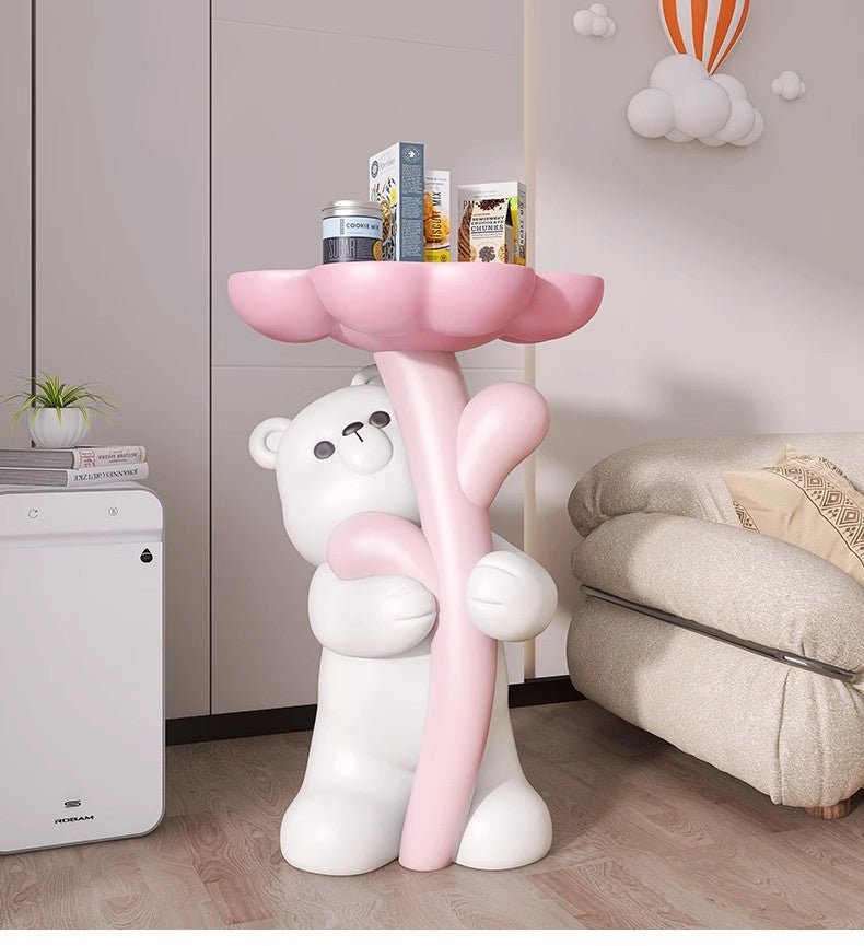 Cute Cartoon Bear Hug Flowers Landing Side Tables Living Room Bedroom Creative Table Home Decoration