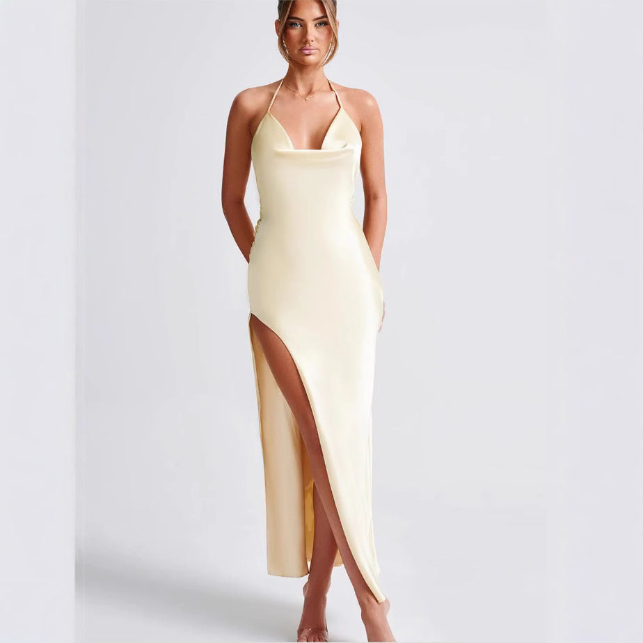 Women's Fashion Halter Slit Waist Dress