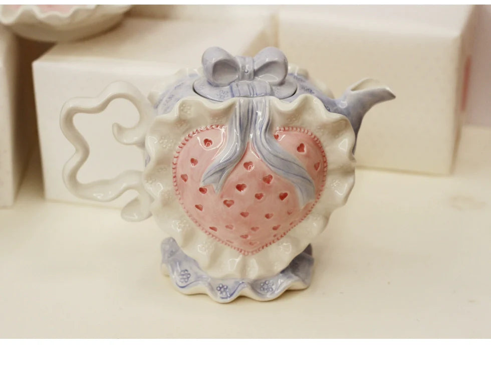 Clang Li Vintage Retro Valentine's Day Cute Pink Heart Ceramic Water Cup Kettle