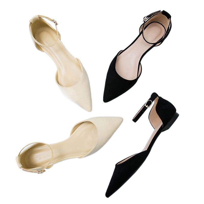 New Pointed Sandals Women's Flat Closed Toe Strap Simple Black