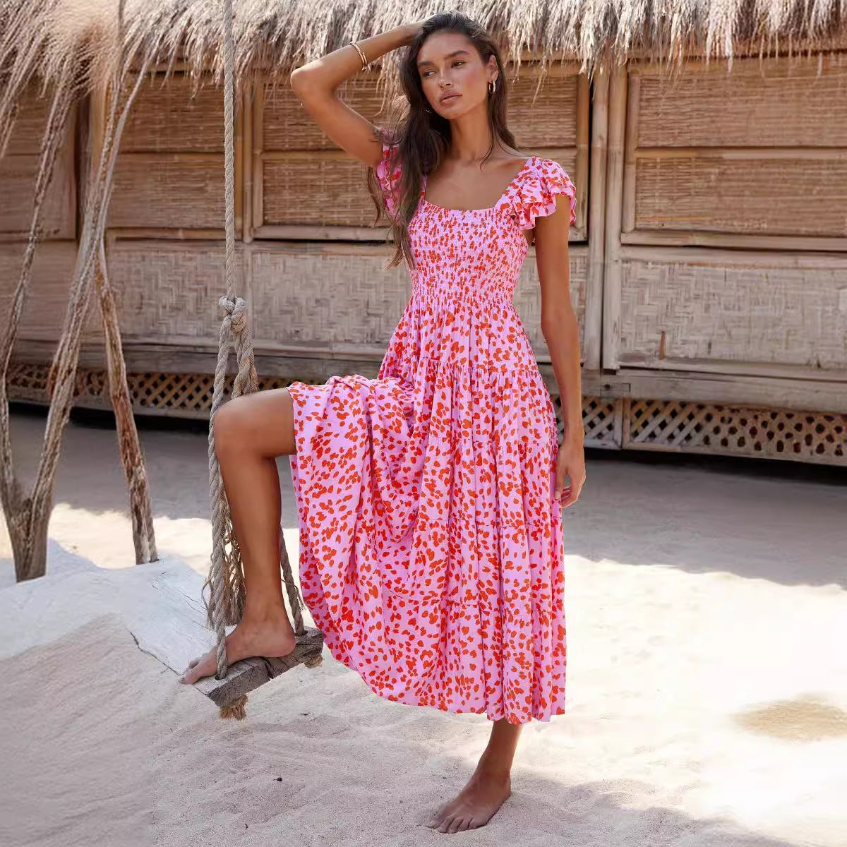 Women Floral Print Bohemian Dress