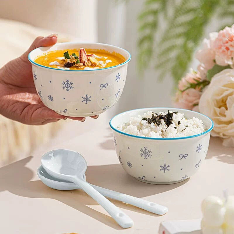 Ceramic Underglaze Color Bowl and Dish Tableware for One Person Bowl Spoon Bowl and Chopsticks