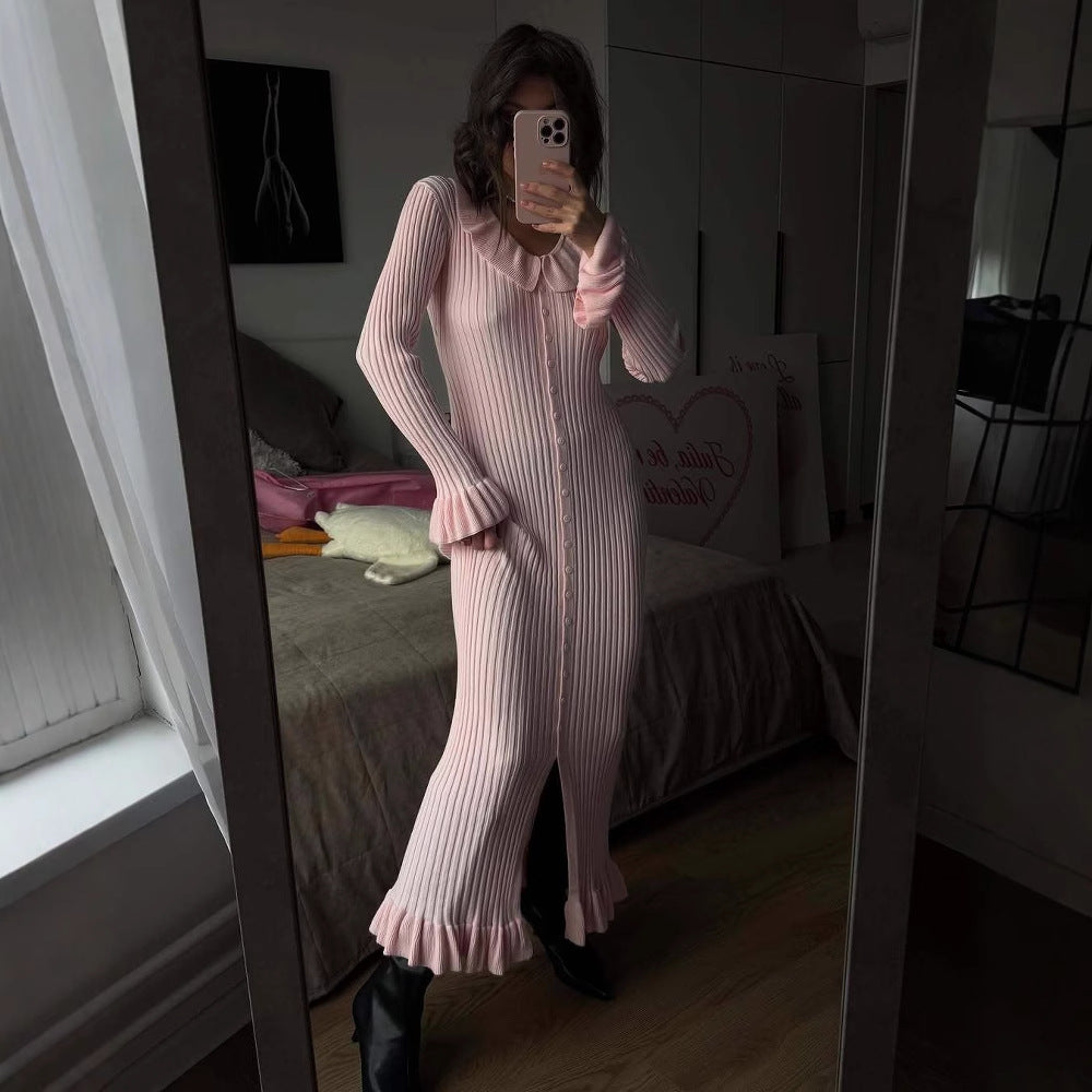 French Style Women's Sweet Ruffled Long Sleeve Dress