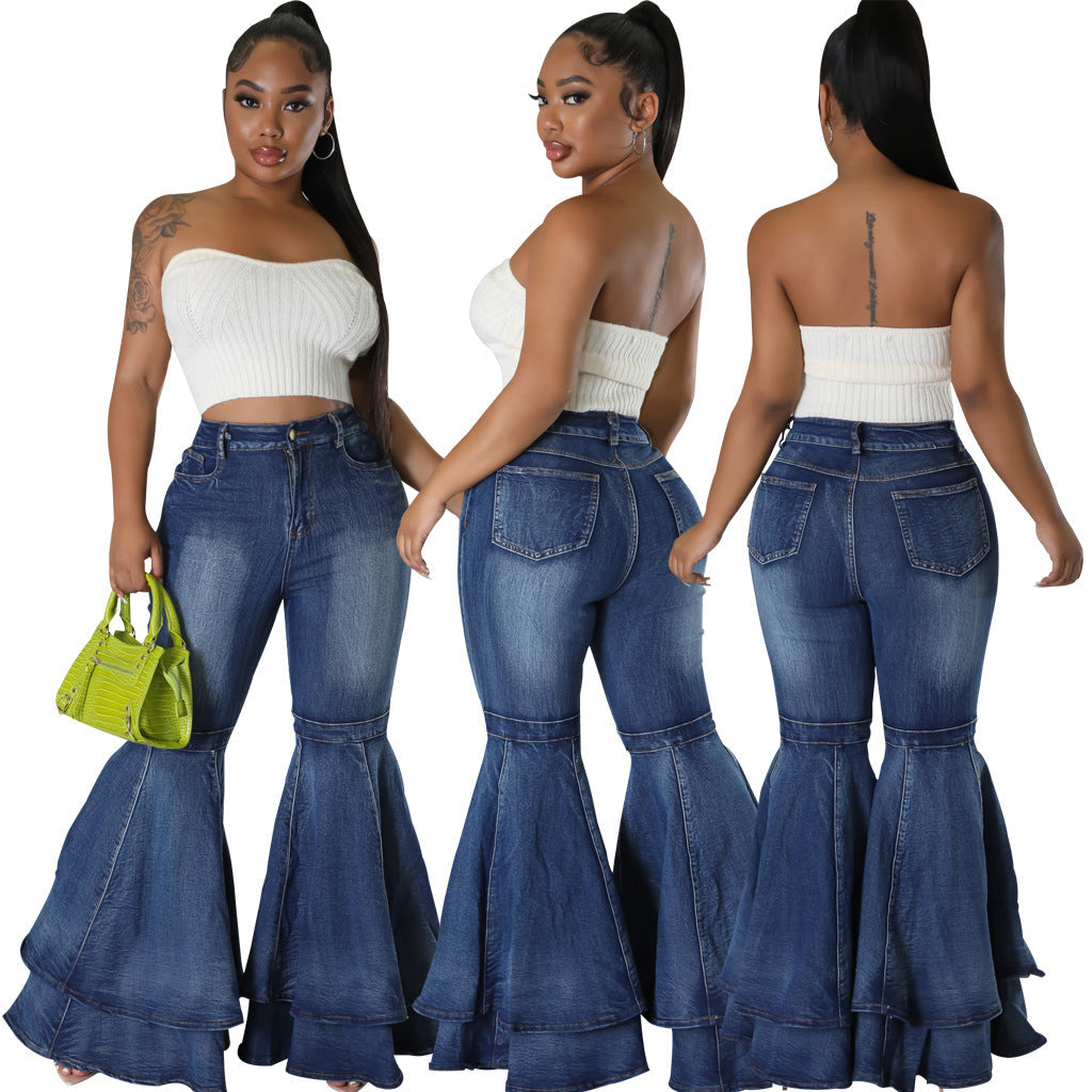 Women's Fashion All-match Wide Leg Denim Stretch Flared Pants