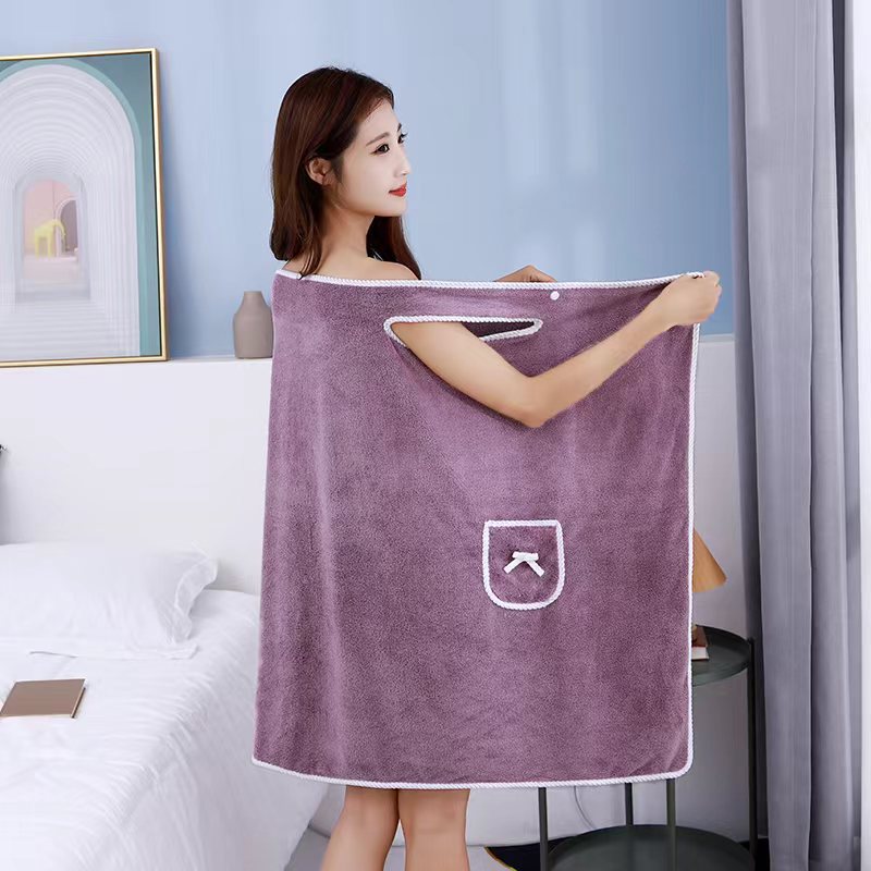 Wearable Bath Towels Suspenders Fleece Bath Skirt