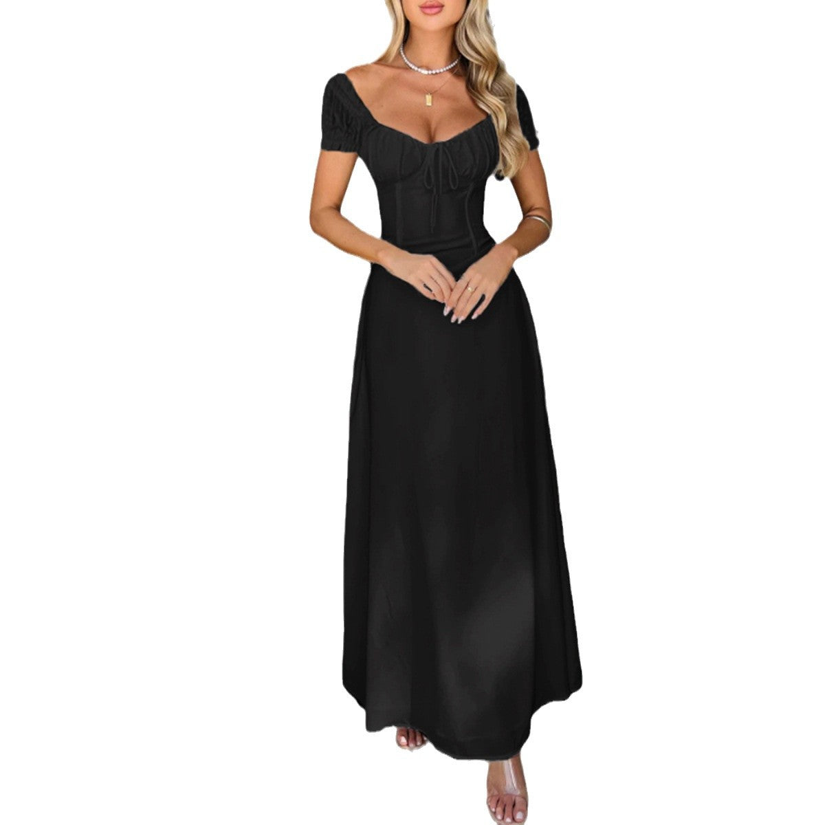 Women's Elegant Slim-fit High Waist Lace-up Pleating Midi Dress