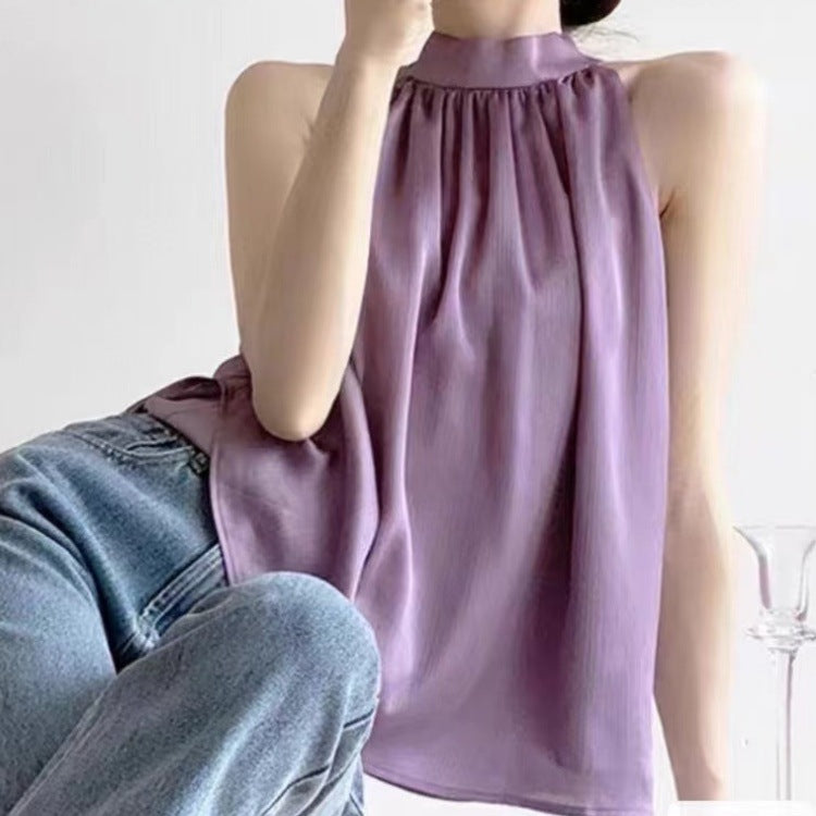 Design Sleeveless Shirt Women's Niche Wear Beauty Shoulder French Halter
