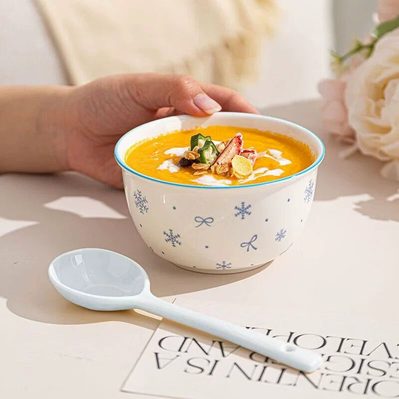 Ceramic Underglaze Color Bowl and Dish Tableware for One Person Bowl Spoon Bowl and Chopsticks