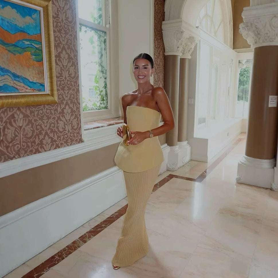 Sleeveless Tube Top Stitching Pleated Dress