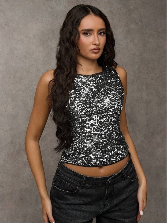 Sequined Sleeveless Elegant Women's Top