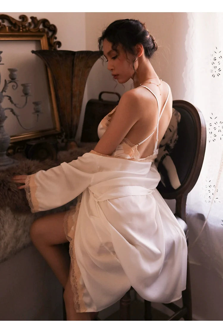 Women's Sexy Lace Pajamas Fancy Ice Silk Strap Night Dress