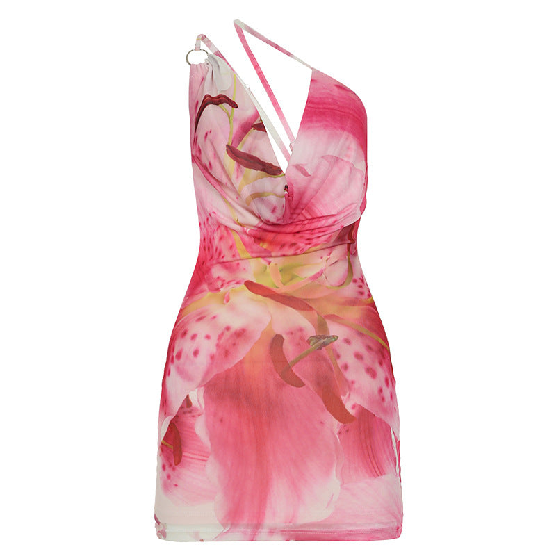 Women's Fashion Personality Stitching Flower Print Dress