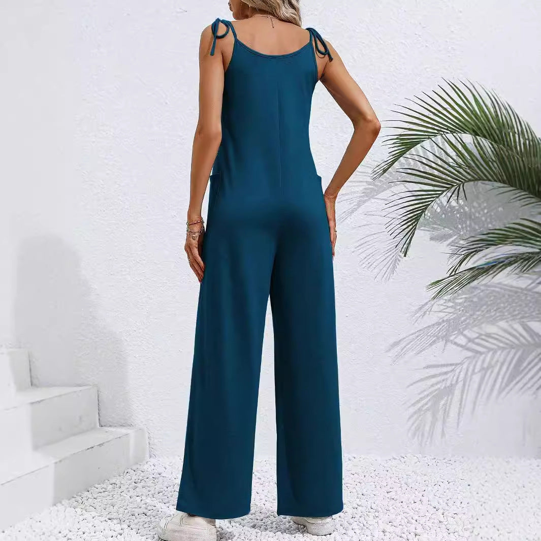 Women's Sling Straight Wide Leg Jumpsuit Trousers
