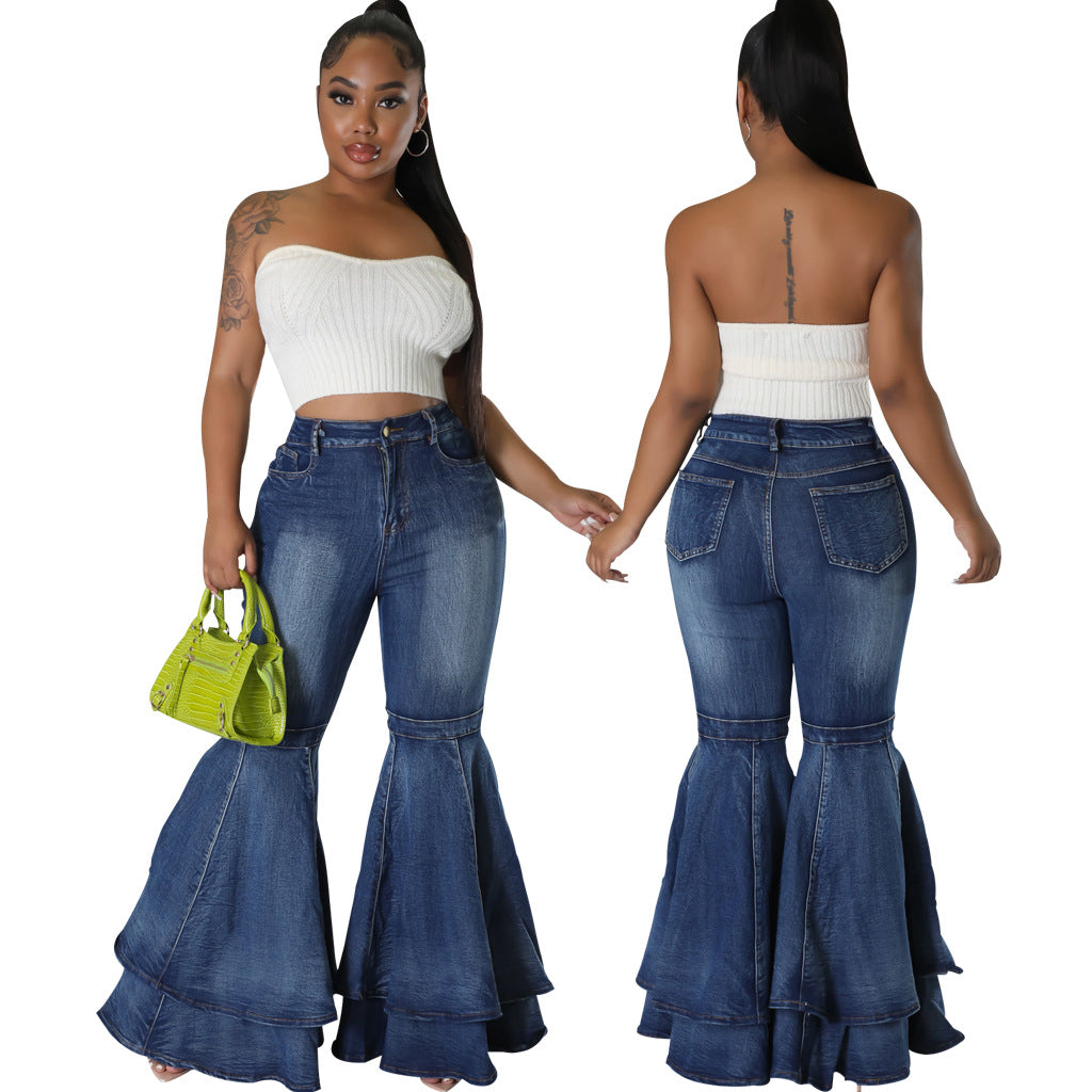 Women's Fashion All-match Wide Leg Denim Stretch Flared Pants