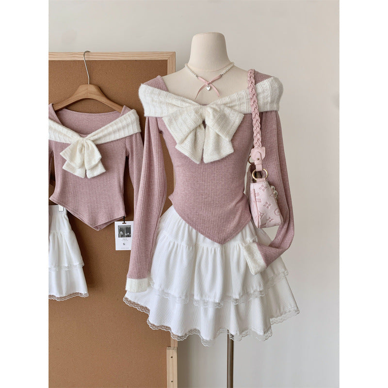 Slim Fit Slimming Bow Top Female High Waist Tiered Two Piece