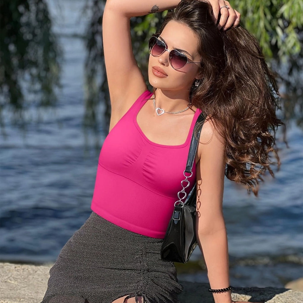 Solid Color Small V-neck Sleeveless Short Fashion Sexy Vest With Chest Pad