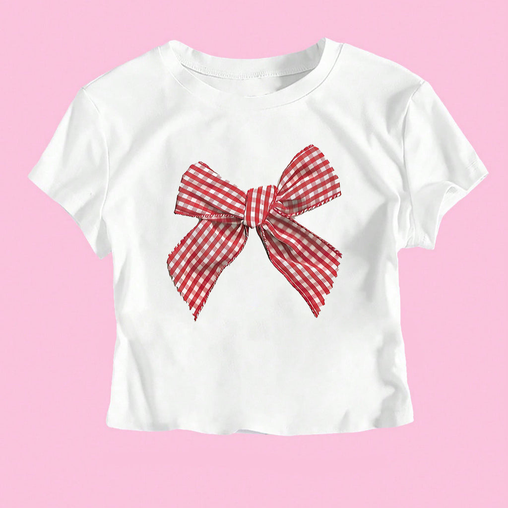 Women's Casual Short Bow Printed Top