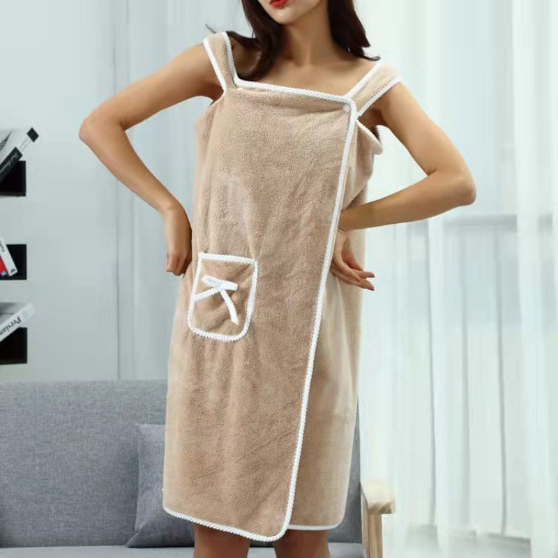 Wearable Bath Towels Suspenders Fleece Bath Skirt