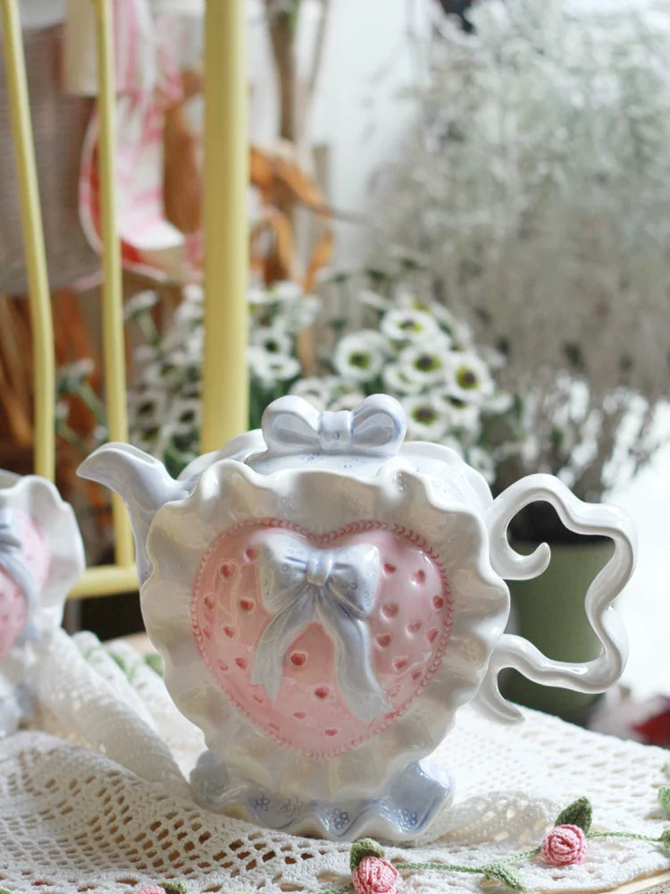Clang Li Vintage Retro Valentine's Day Cute Pink Heart Ceramic Water Cup Kettle