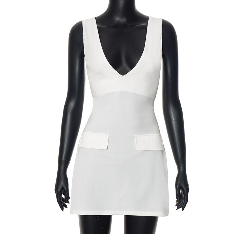 Solid Color Sling Bare Back Sleeveless Sheath Dress Women