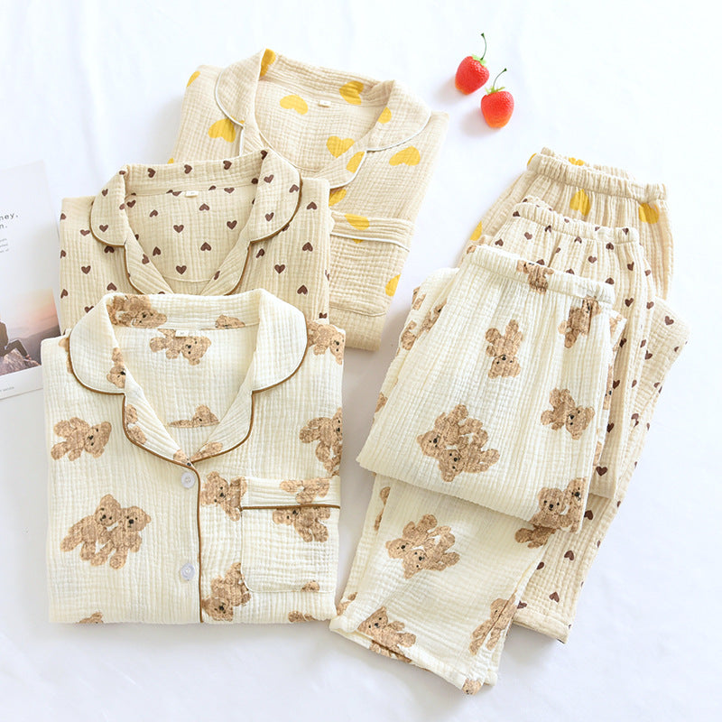 Women's Double-layer Gauze Loose All Cotton Crepe Pajamas Suit