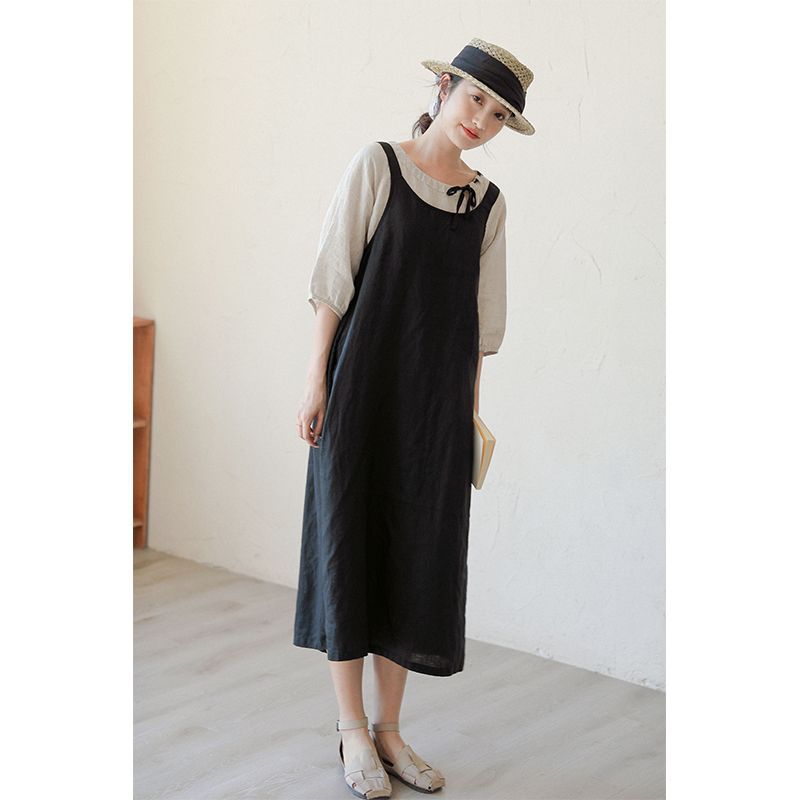 Women Back Landscape Younger Cotton Linen Sleeveless Dress