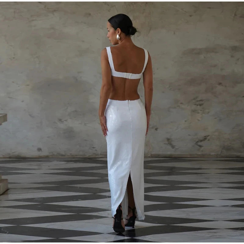 Sequined Square Collar Sling Party Dress