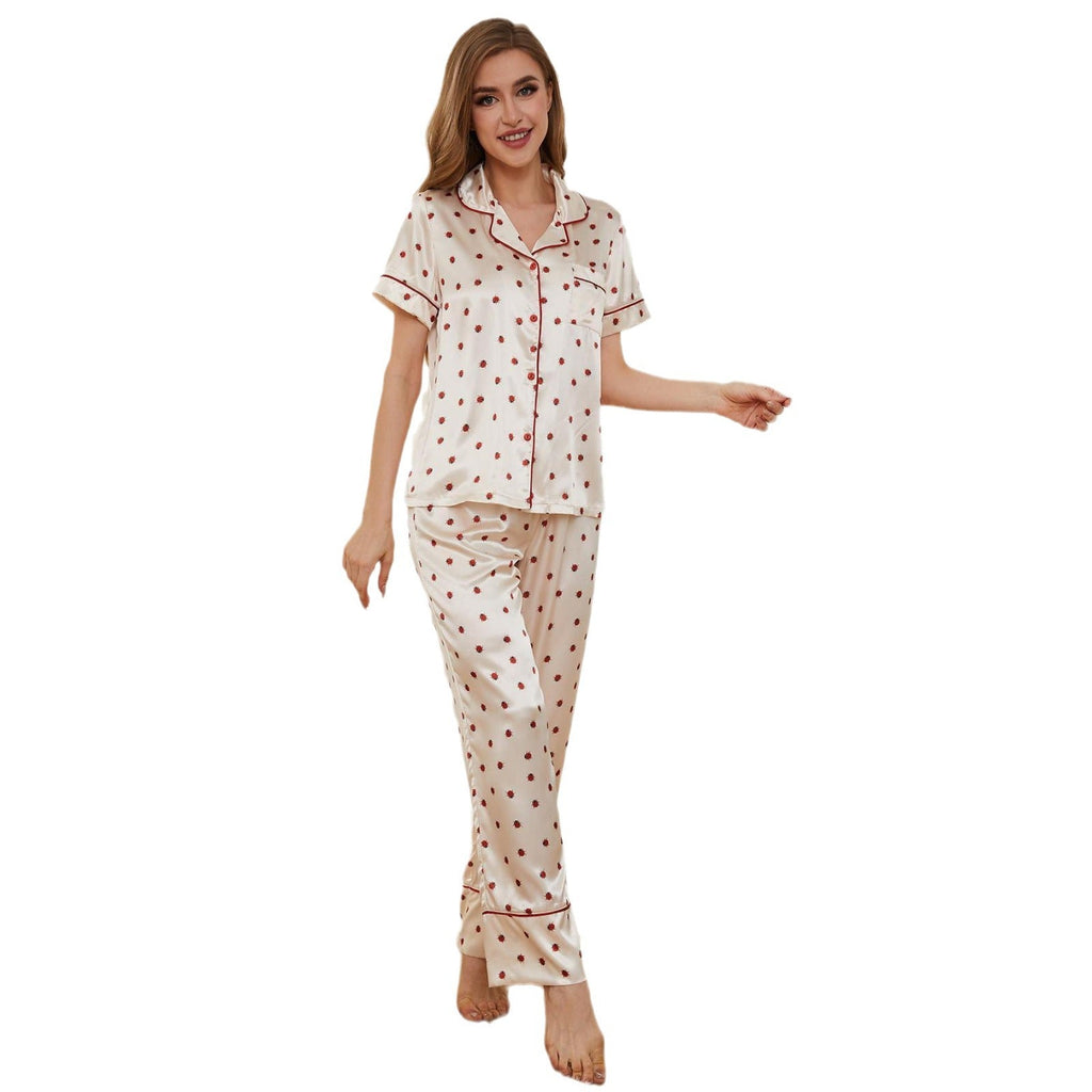 Pajamas Women's Thin Ice Silk Short Sleeve Shirt Two-piece Set