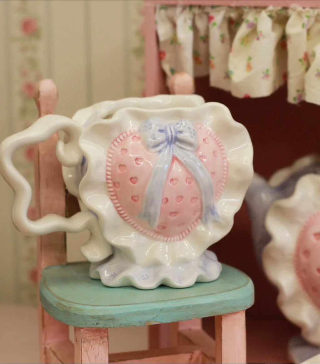 Clang Li Vintage Retro Valentine's Day Cute Pink Heart Ceramic Water Cup Kettle