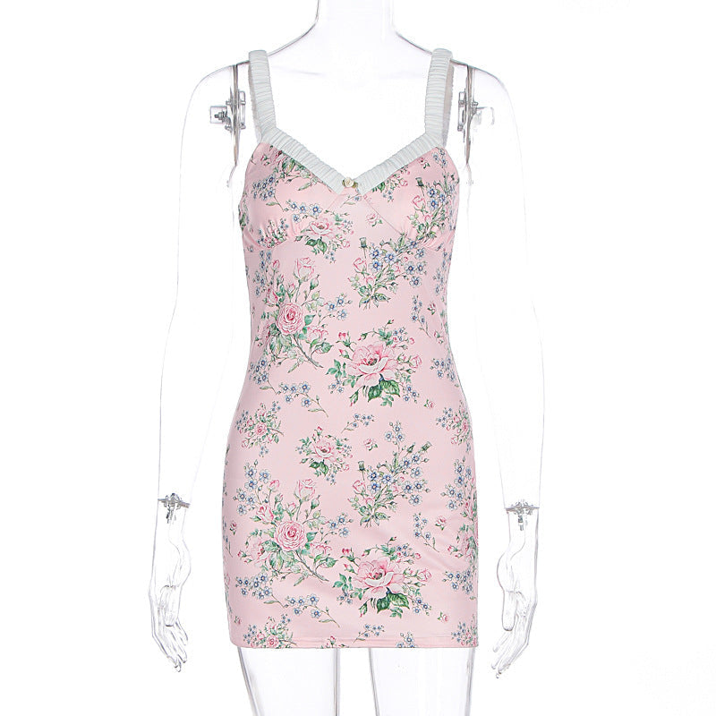 Floral Sling Slim Fit Backless Short Hip-hugger Dress