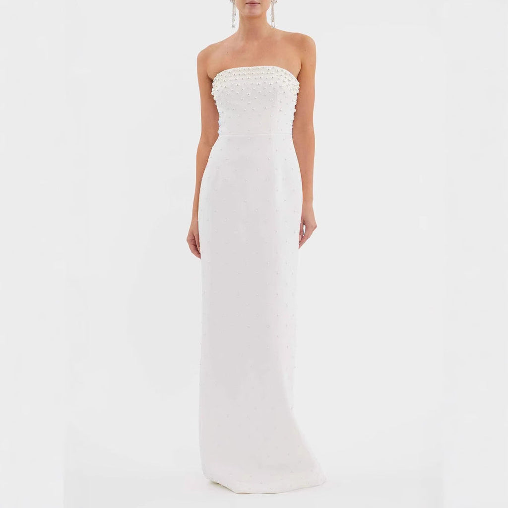 Pure Color Tube-top Long Skirt Temperament Commute High Waist Dress