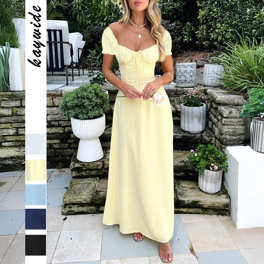 Women's Elegant Slim-fit High Waist Lace-up Pleating Midi Dress