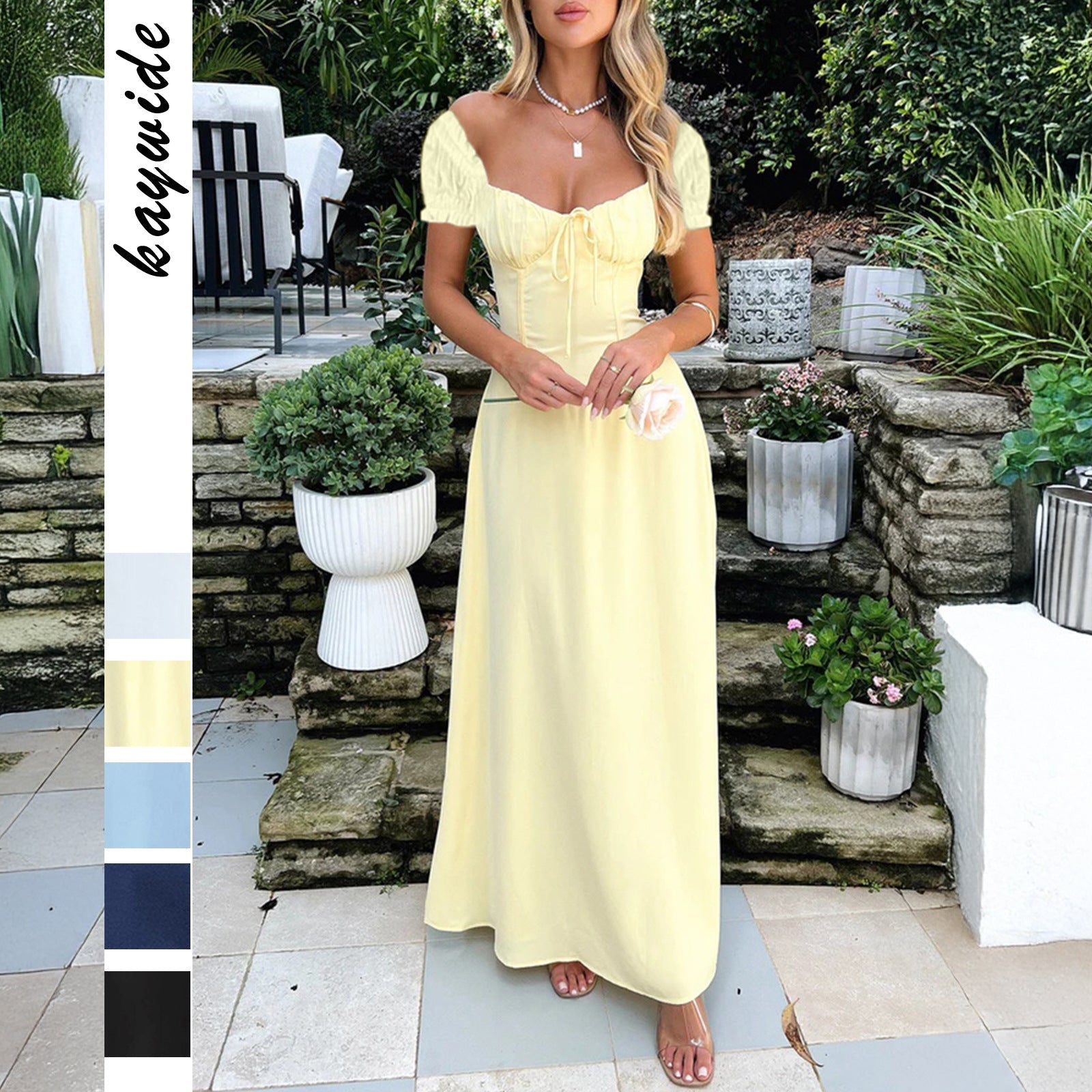 Women's Elegant Slim-fit High Waist Lace-up Pleating Midi Dress