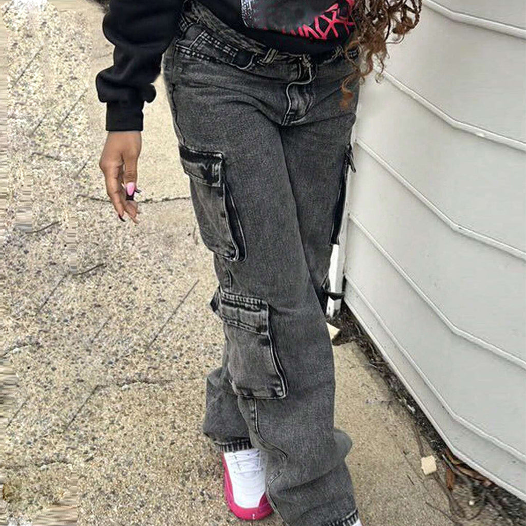 Women's Fashion Casual Retro Denim High Waist Straight Pants