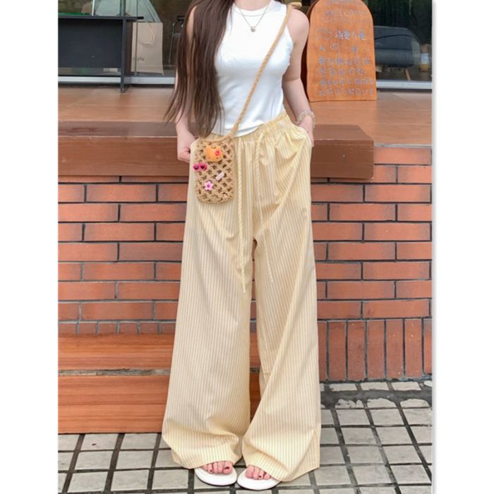 Women's New High Waist Straight Loose Wide Leg Mop Pants