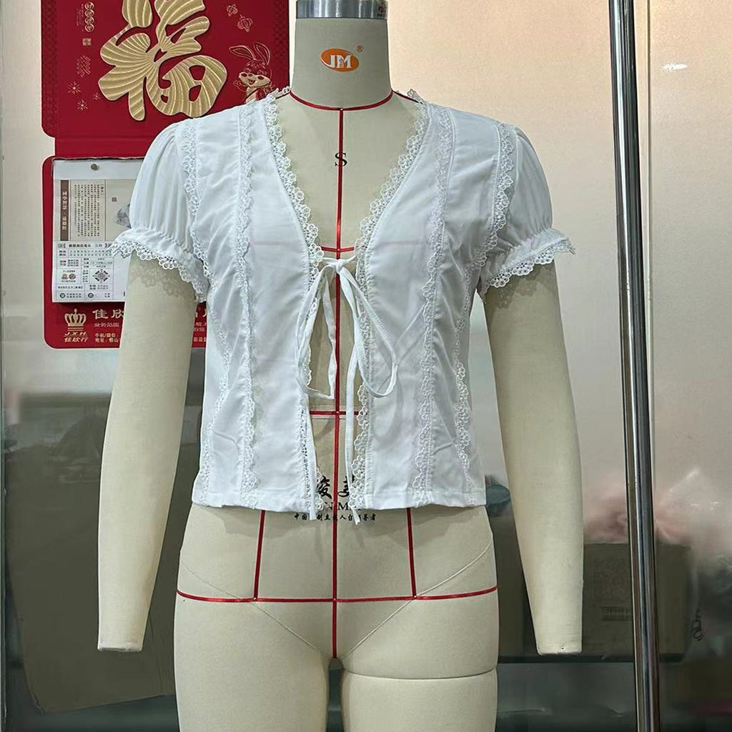 Lace-up Cropped Solid Color Top