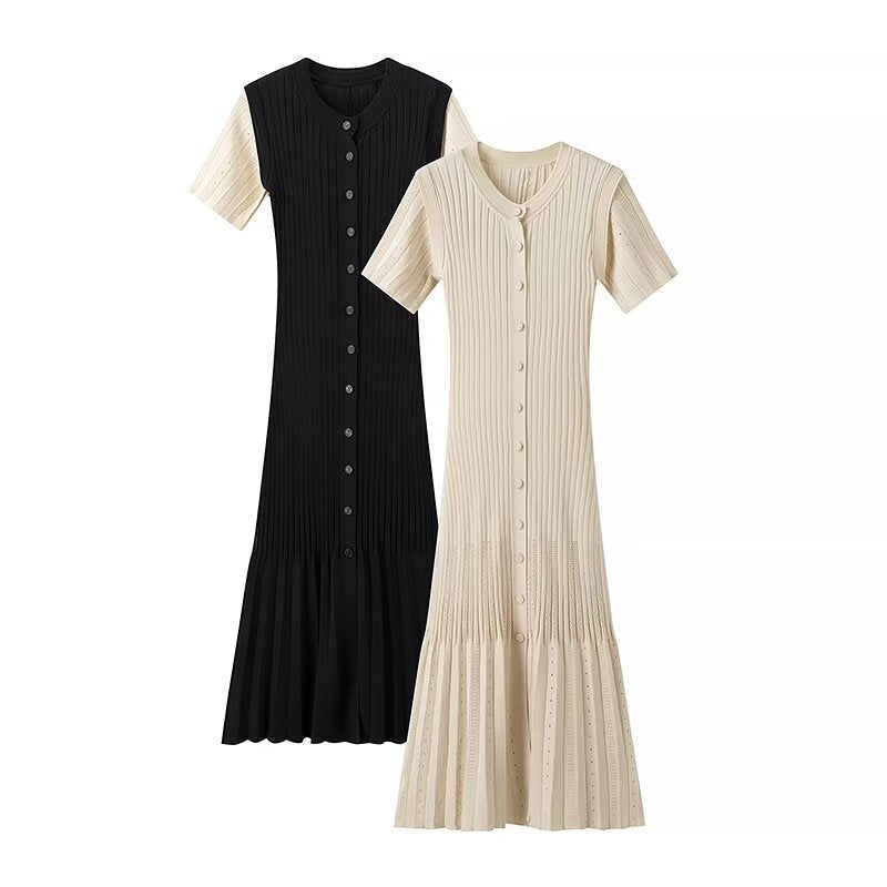 Women's Clothing Fashionable Knitted Single Row Dress