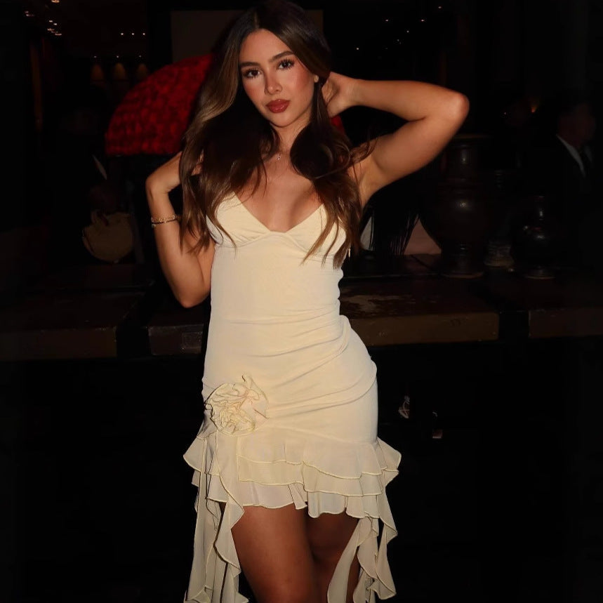 Solid Color Three-dimensional Flower Suspender Skirt