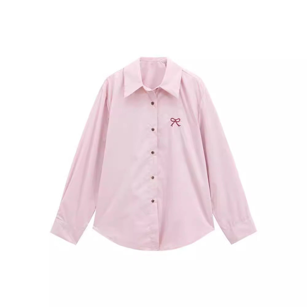 Gentle Bow Embroidered Shirt For Women