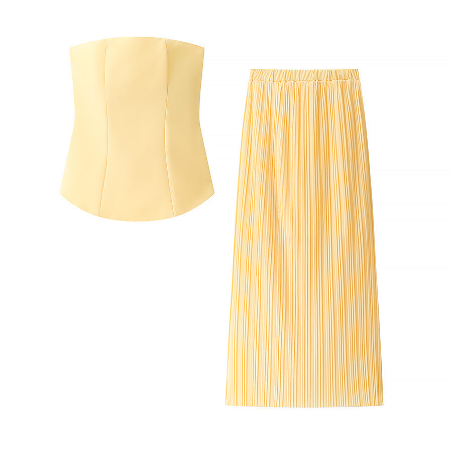 Sleeveless Tube Top Stitching Pleated Dress