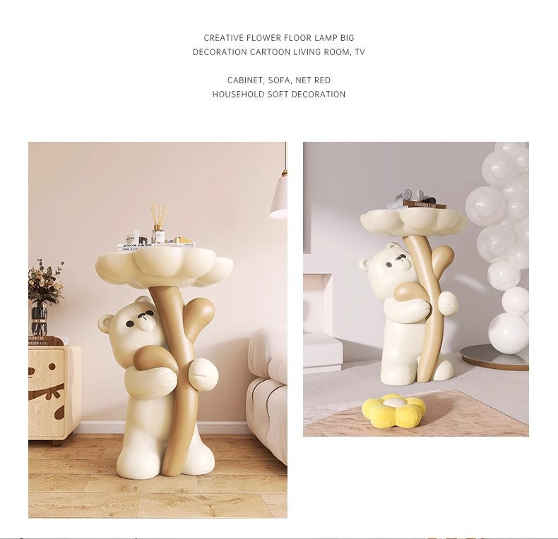 Cute Cartoon Bear Hug Flowers Landing Side Tables Living Room Bedroom Creative Table Home Decoration