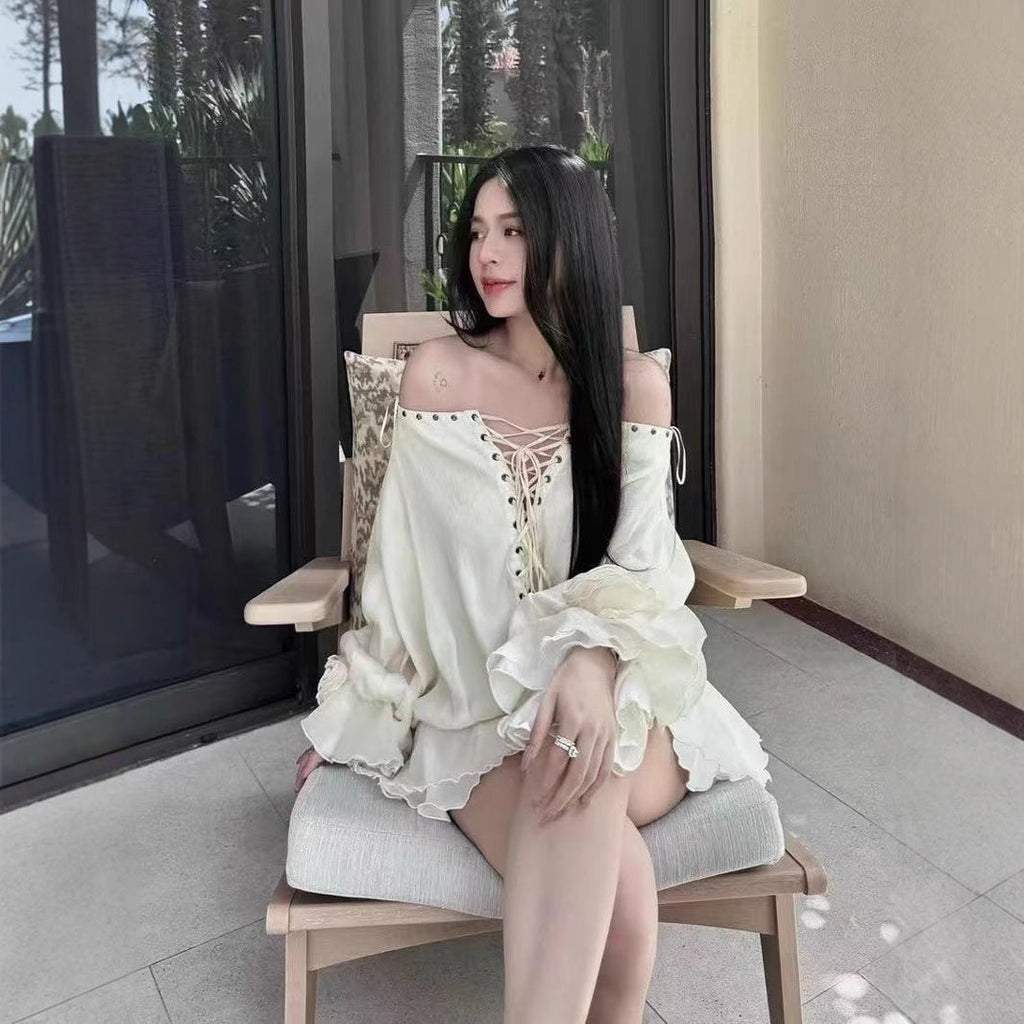 Shirt Bell Sleeve Loose Long Sleeve Short Dress