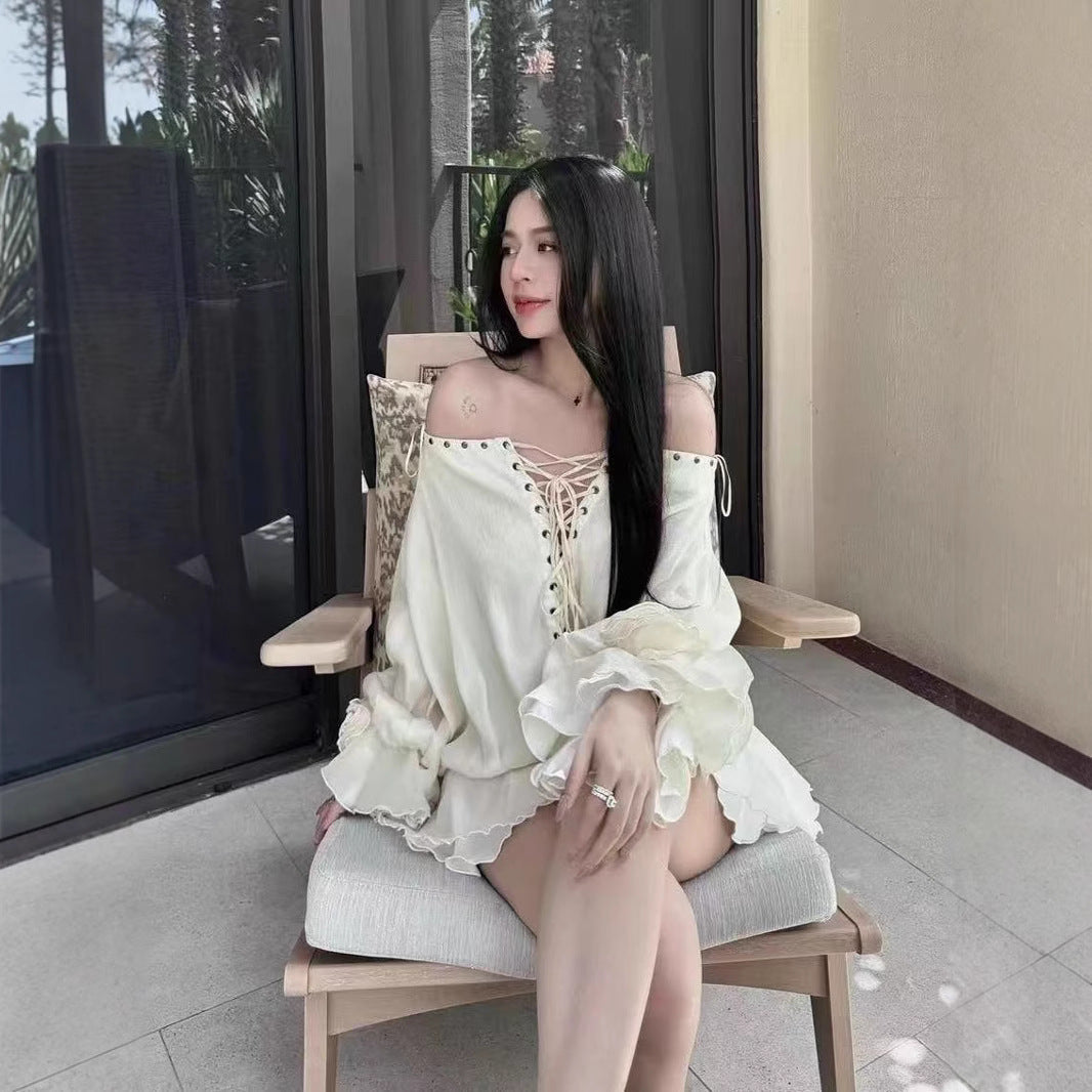 Shirt Bell Sleeve Loose Long Sleeve Short Dress