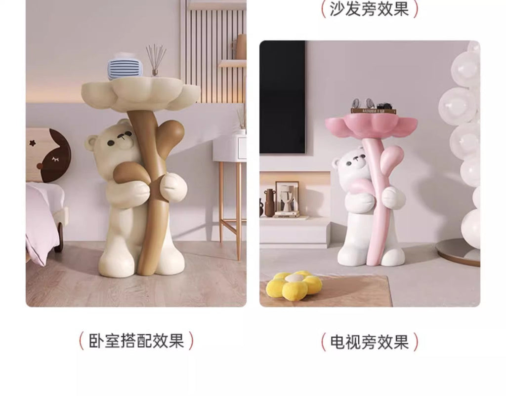 Cute Cartoon Bear Hug Flowers Landing Side Tables Living Room Bedroom Creative Table Home Decoration