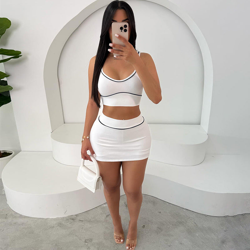 Cropped Tank Top Hip Skirt Suit