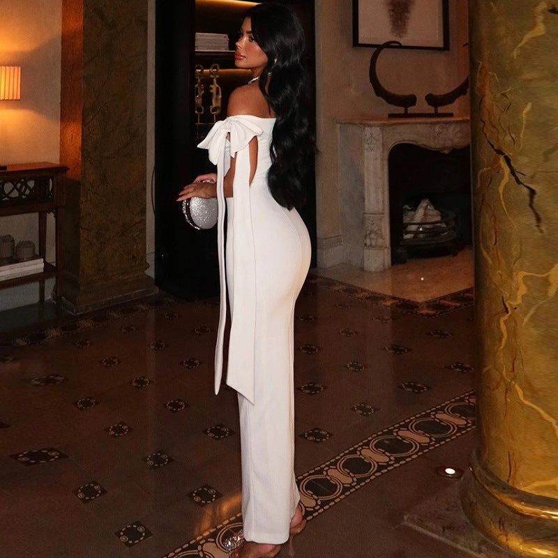 Slim Fit Elegant One-step Skirt Off-neck Tube Top Lace-up Dress